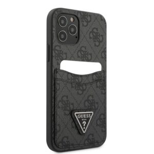 Guess PU 4G Double Cardslot Metal Triangle Logo Hard Case for iPhone 12/12 Pro - Afbeelding 4