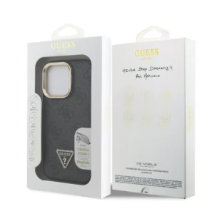 Guess PU 4G Strass Triangle Logo Stand Camera Frame MagSafe case voor Apple iPhone 16 Pro – Zwart (model GUHMP16LPCS4GPTK) - Afbeelding 3