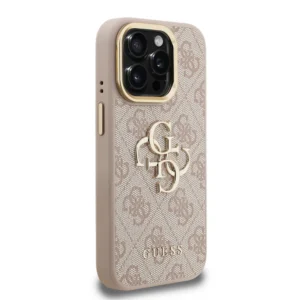 Guess PU 4G Metal Logo Stand Camera Frame MagSafe Hoes voor iPhone 16 Pro Max – Roze (model GUHCP16LPCS4GP4P) - Afbeelding 4