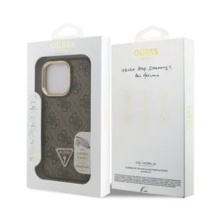 Guess PU 4G Strass Triangle Logo Stand Camera Frame MagSafe Back Cover voor iPhone 16 Pro Max – Bruin (model GUHMP16LPCS4GPTW) - Afbeelding 5