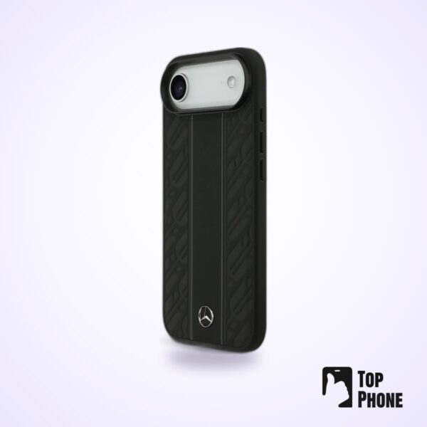 Mercedes-Benz Hardcase MagSafe Leather Laurel Leaves & Stripes iPhone 17 Air – Zwart