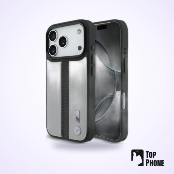 BMW M Perforated Stripe Logo MagSafe Case – iPhone 17 Pro Max – Grijs