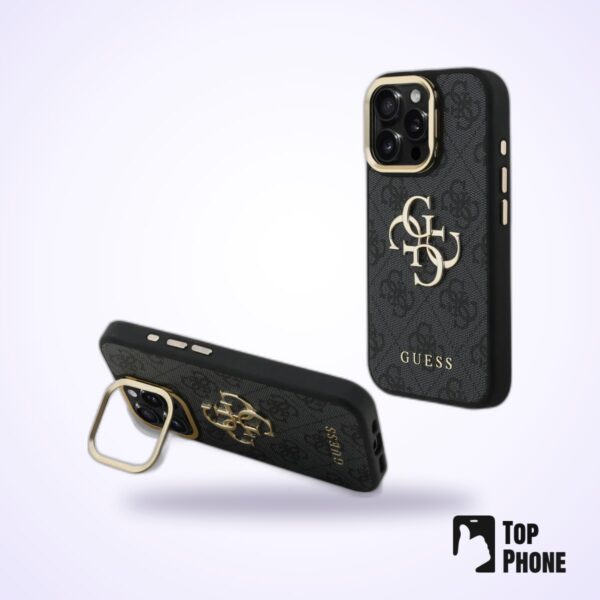 Guess PU 4G Metal Logo MagSafe-hoes met standaard – iPhone 16 Pro Max – Zwart