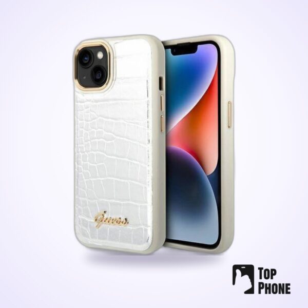 Guess Croco Collection Case voor iPhone 14 - Zilver