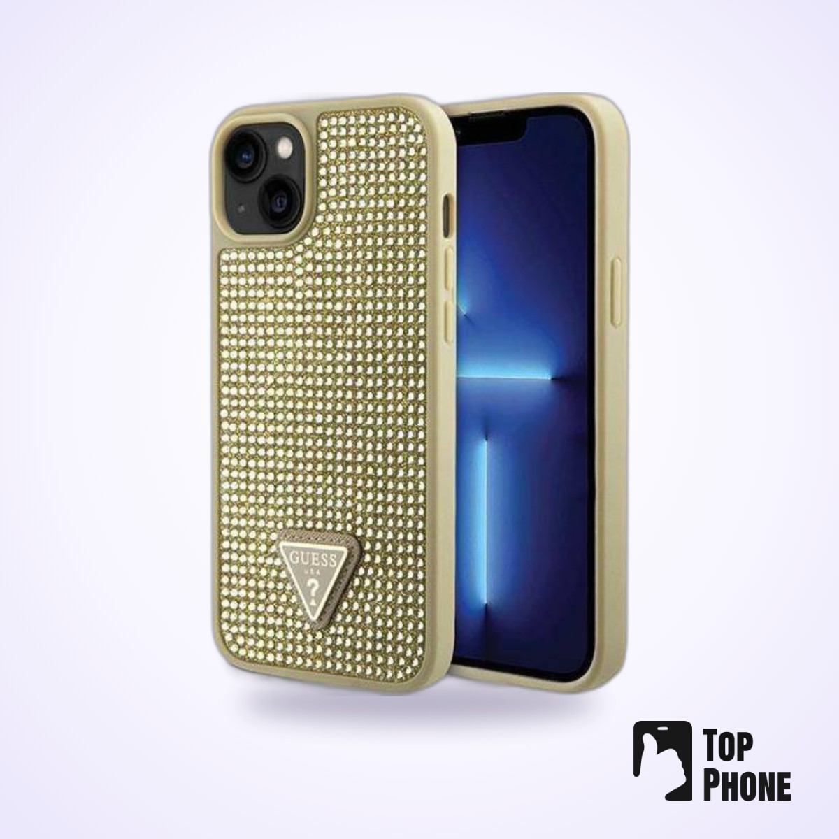 Guess Hardcase Rhinestone Triangle - Goud voor iPhone 15/14/13
