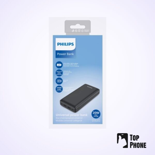 Philips powerbank 20.000 mAh DLP7721C – USB-A & USB-C (PD 20W) – Zwart