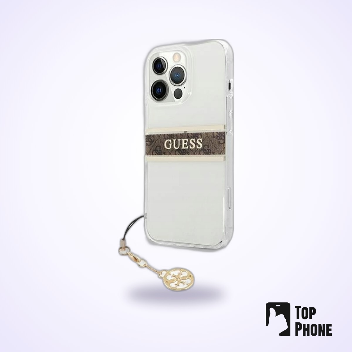 Guess 4G Stripe Charm Bruine Backcover voor iPhone 13 Pro - Afbeelding 2