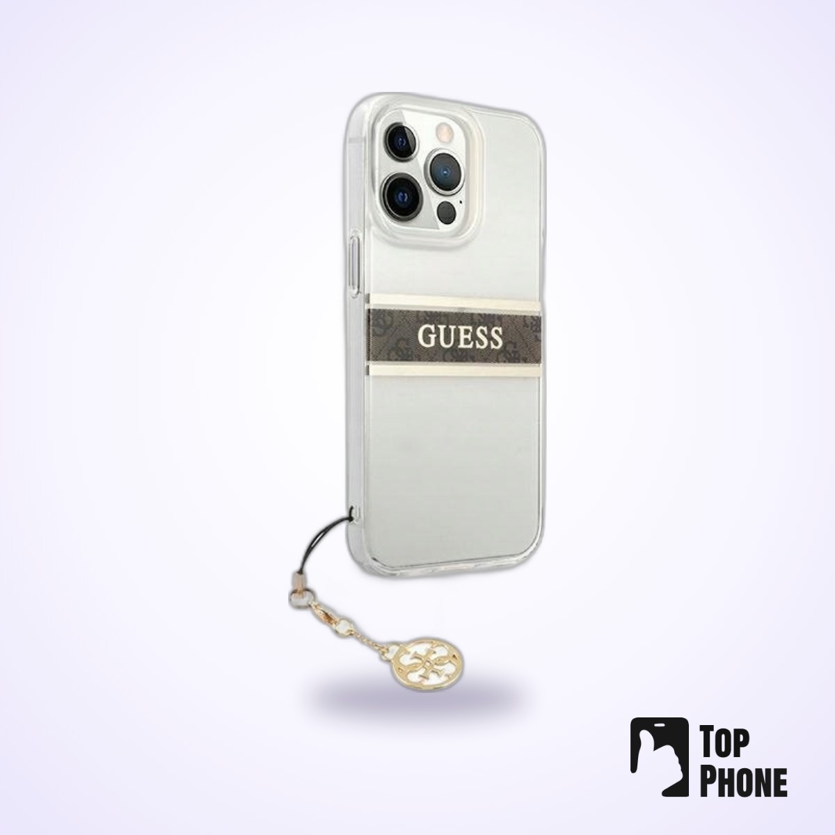 Guess 4G Stripe Charm Bruine Backcover voor iPhone 13 Pro - Afbeelding 4